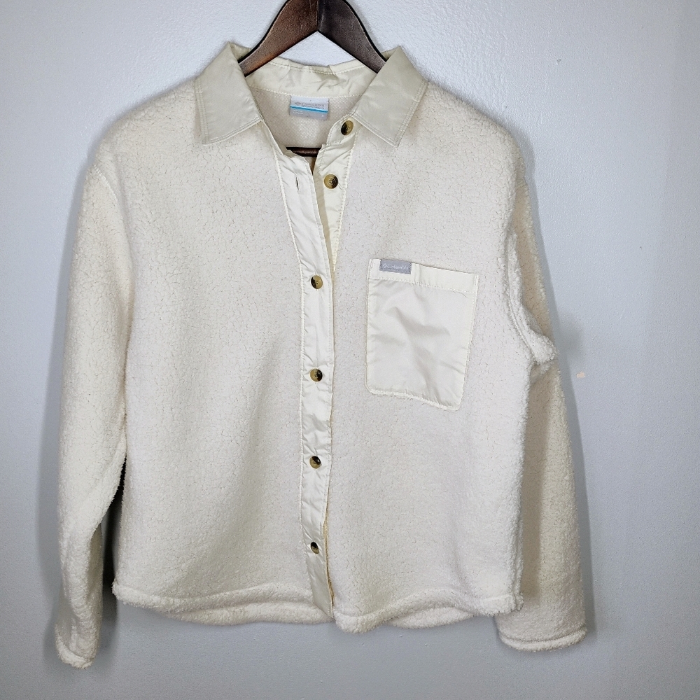 Columbia Womens West Bend Fleece Shirt Jacket Small White Sherpa Outdoors Gorp